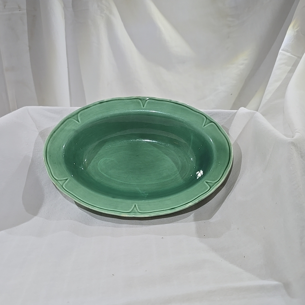 1930's Mount Clemens Pottery Petalware green oval serving bowls.